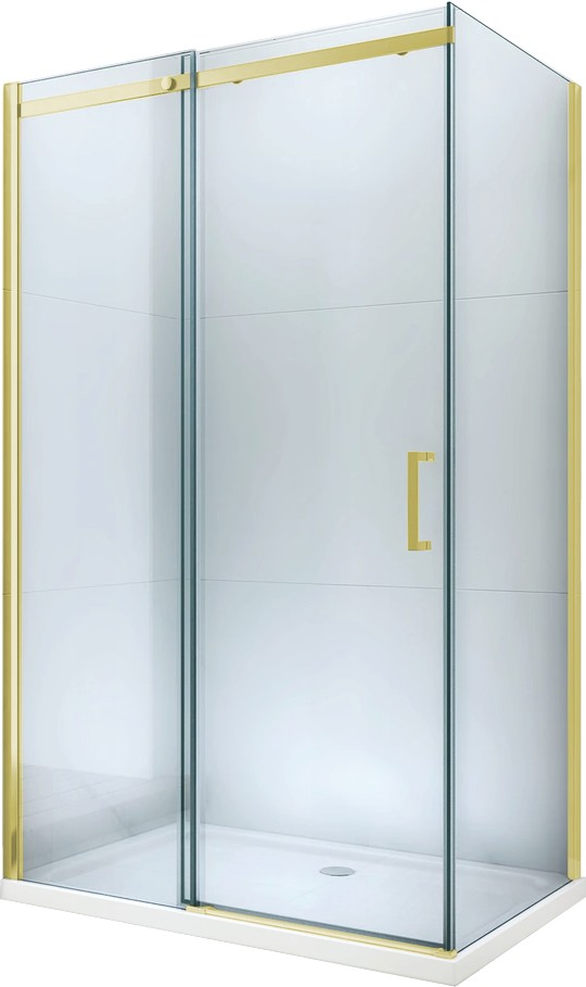 MEXEN/S Omega sprchový kout posuvný 110x70, sklo transparent, zlatá + vanička 825-110-070-50-00-4010