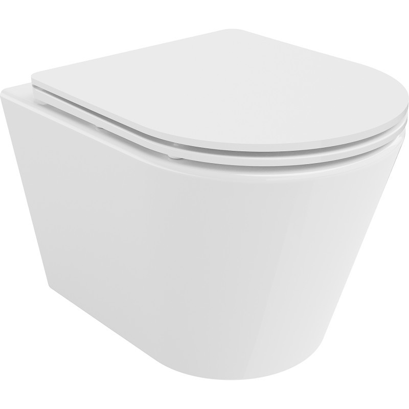 MEXEN/S Rico Závěsná WC mísa Rimless Tornado včetně sedátka s slow slim, duroplast, bílá lesk 30720300T
