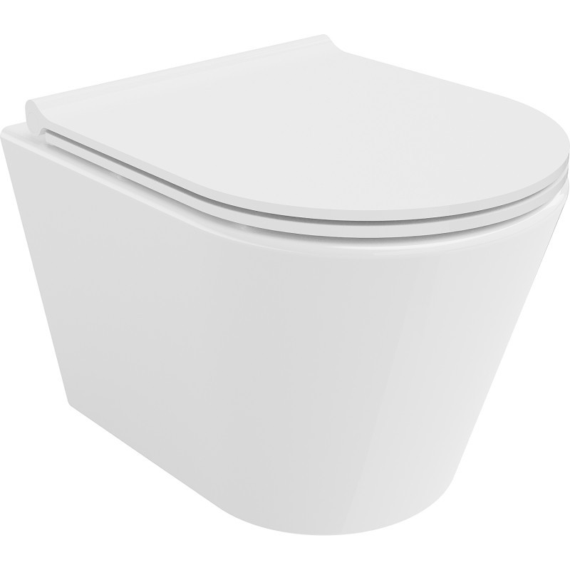 MEXEN/S Rico Závěsná WC mísa Rimless Tornado včetně sedátka s slow slim, duroplast, bílá lesk 30720500T