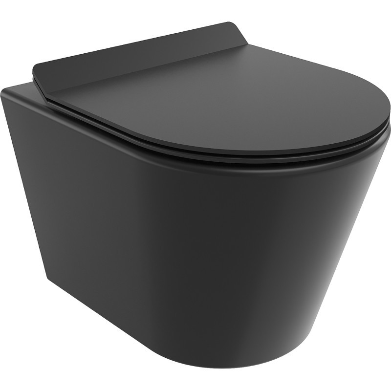 MEXEN/S Rico Závěsná WC mísa Rimless Tornado včetně sedátka s slow slim, duroplast, černá mat 30720185T