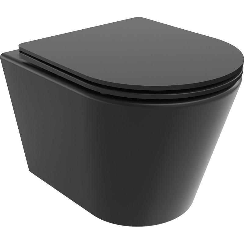 MEXEN/S Rico Závěsná WC mísa Rimless Tornado včetně sedátka s slow slim, duroplast, černá mat 30721085T