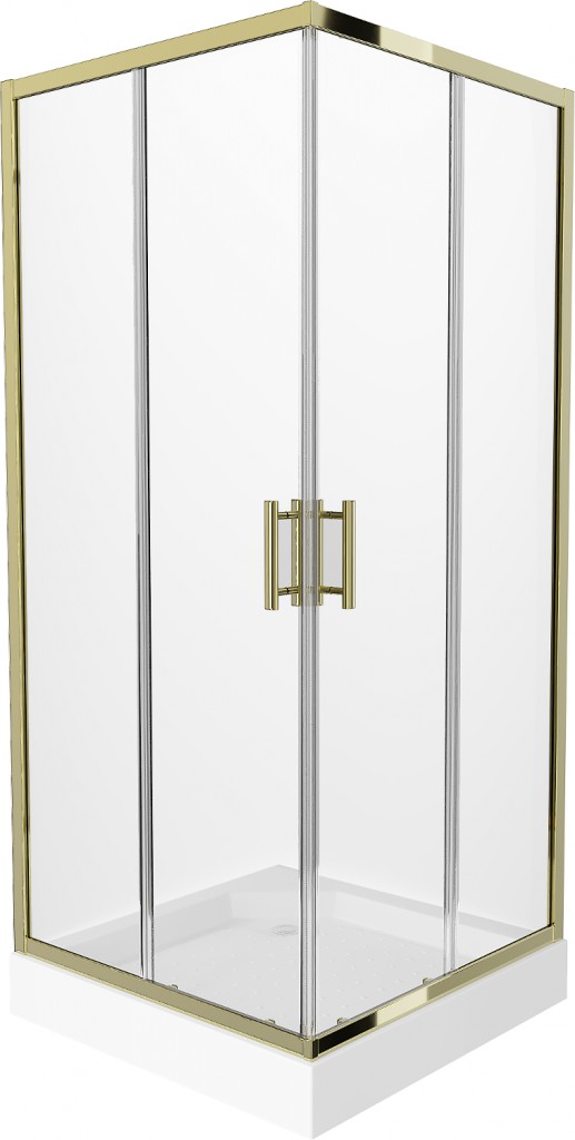 MEXEN/S Rio sprchový kout čtverec 90 x 90, transparent, zlato + vanička Rio včetně výpustě 860-090-090-50-00-4510