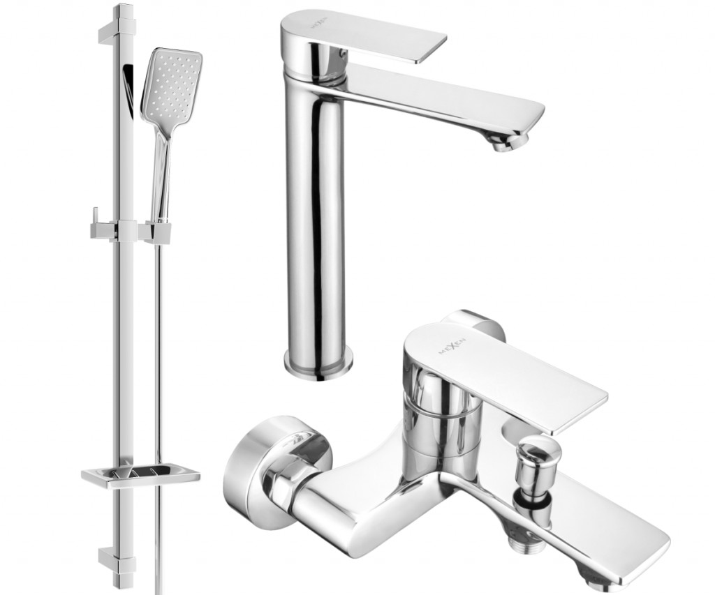 MEXEN/S Royo DQ62 Set umyvadlové a vanové baterie s příslušenstvím, chrom 72213DQ62-00