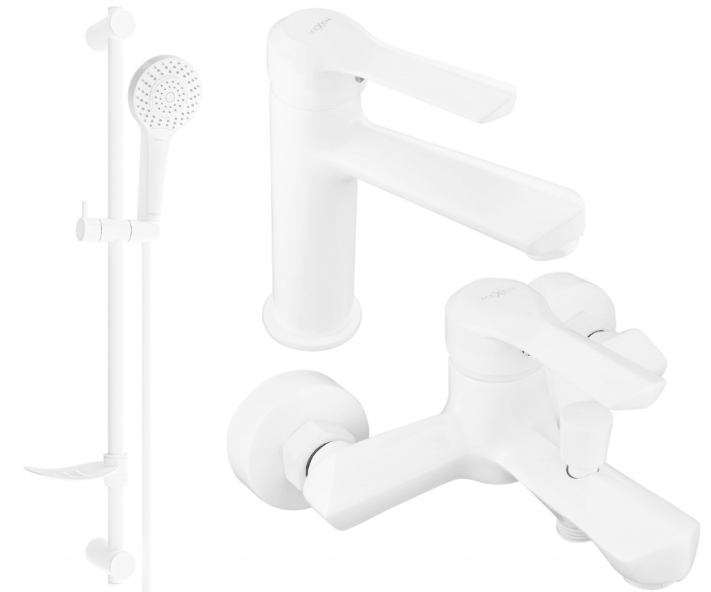MEXEN/S Saber DF05 Set umyvadlové a vanové baterie s příslušenstvím, bílá 72103DF05-20