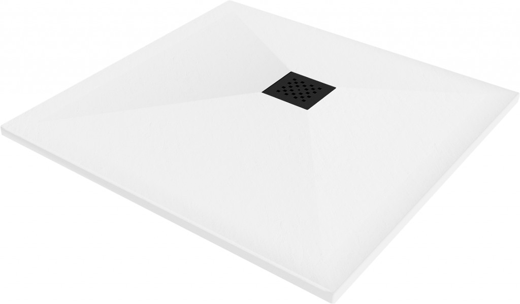 MEXEN/S Stone+ čtvercová sprchová vanička 70 x 70, bílá, mřížka černá 44107070-B