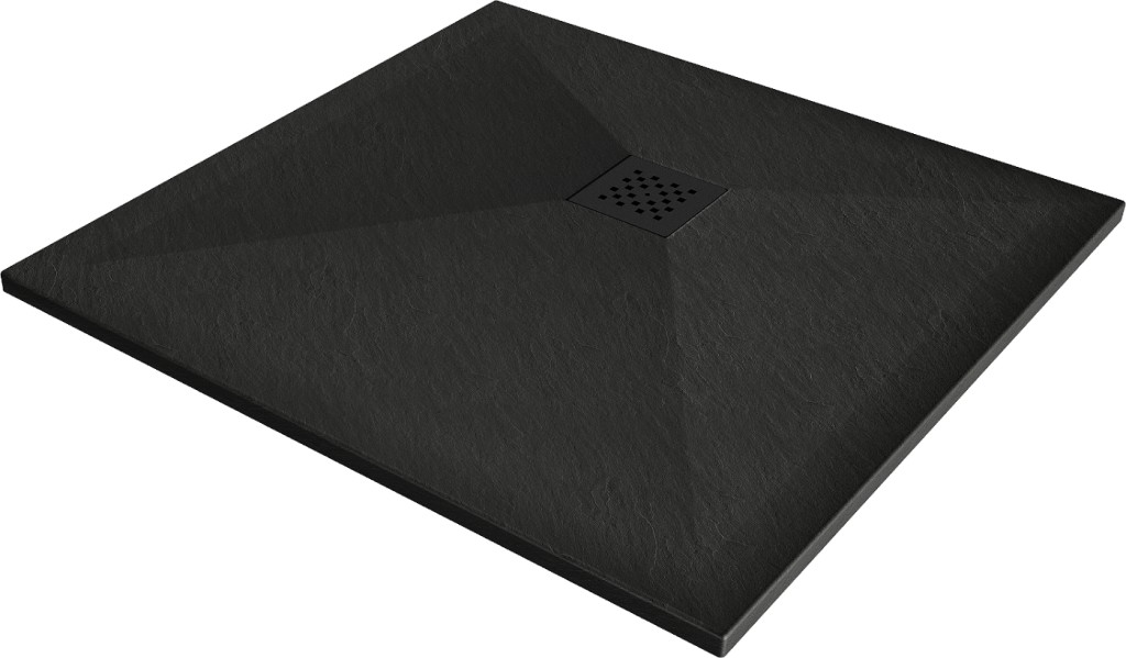 MEXEN/S Stone+ čtvercová sprchová vanička 90 x 90, černá, mřížka černá 44709090-B