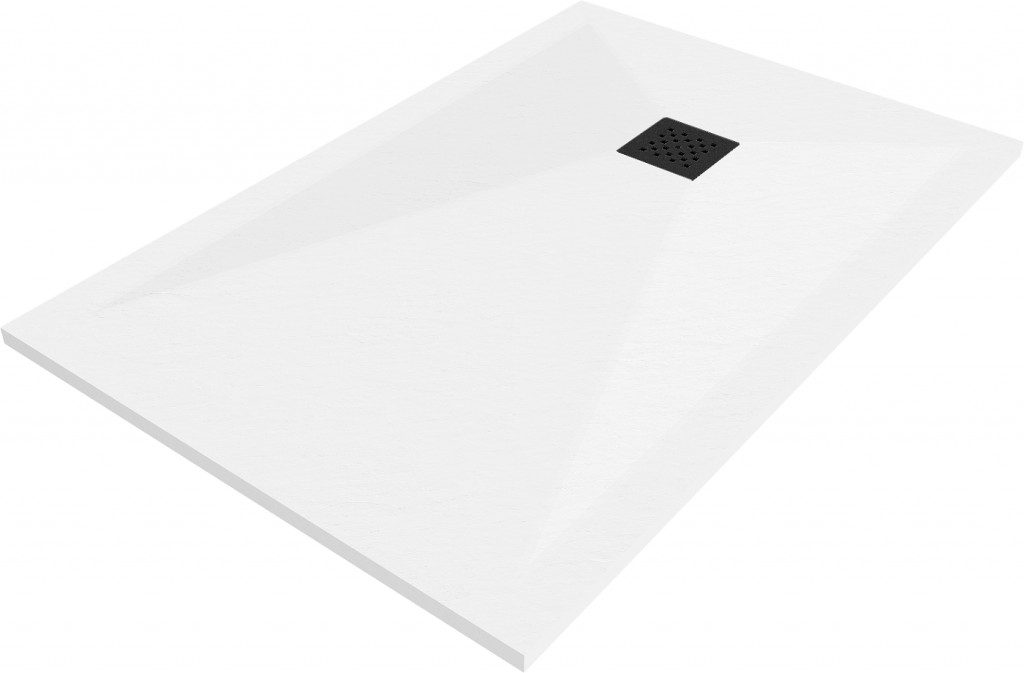 MEXEN/S Stone+ obdélníková sprchová vanička 140 x 70, bílá, mřížka černá 44107014-B