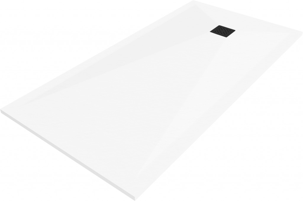 MEXEN/S Stone+ obdélníková sprchová vanička 180 x 90, bílá, mřížka černá 44109018-B