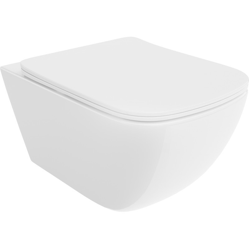 MEXEN/S Timo Závěsná WC mísa Rimless Tornado včetně sedátka s slow slim, duroplast, bílá lesk 30650200T