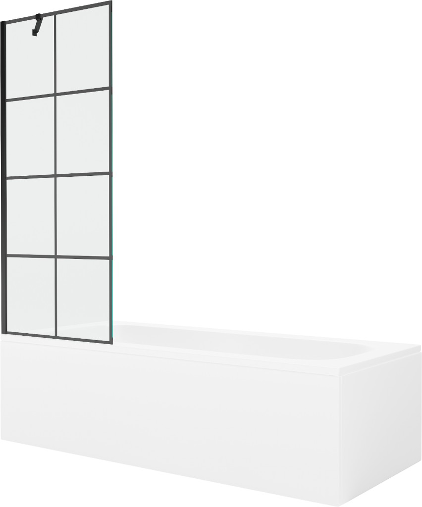 MEXEN/S Vega obdélníková vana 150 x 70 cm s panelem + vanová zástěna 70, černá vzor 550115070X9507007077