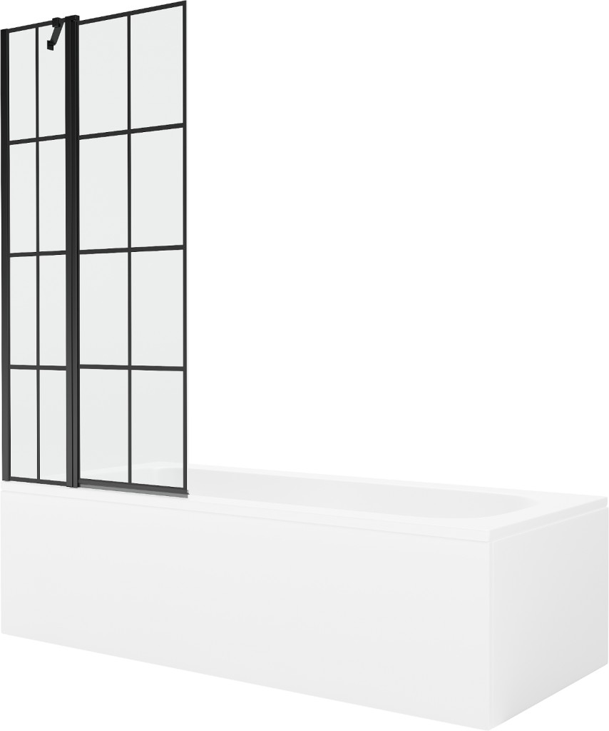 MEXEN/S Vega obdélníková vana 150 x 70 cm s panelem + vanová zástěna 80, černá vzor 550115070X9408117077
