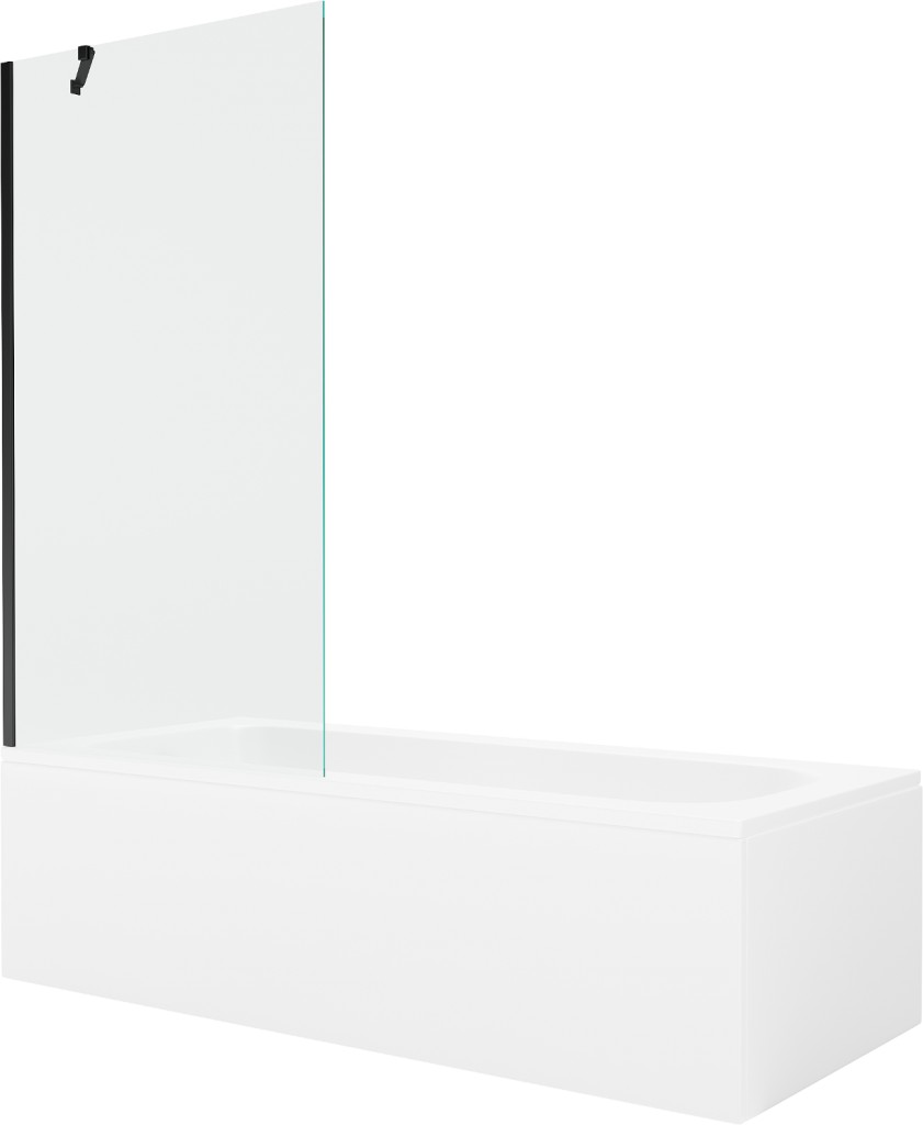 MEXEN/S Vega obdélníková vana 150 x 70 cm s panelem + vanová zástěna 90, transparent, černá 550115070X9509000070
