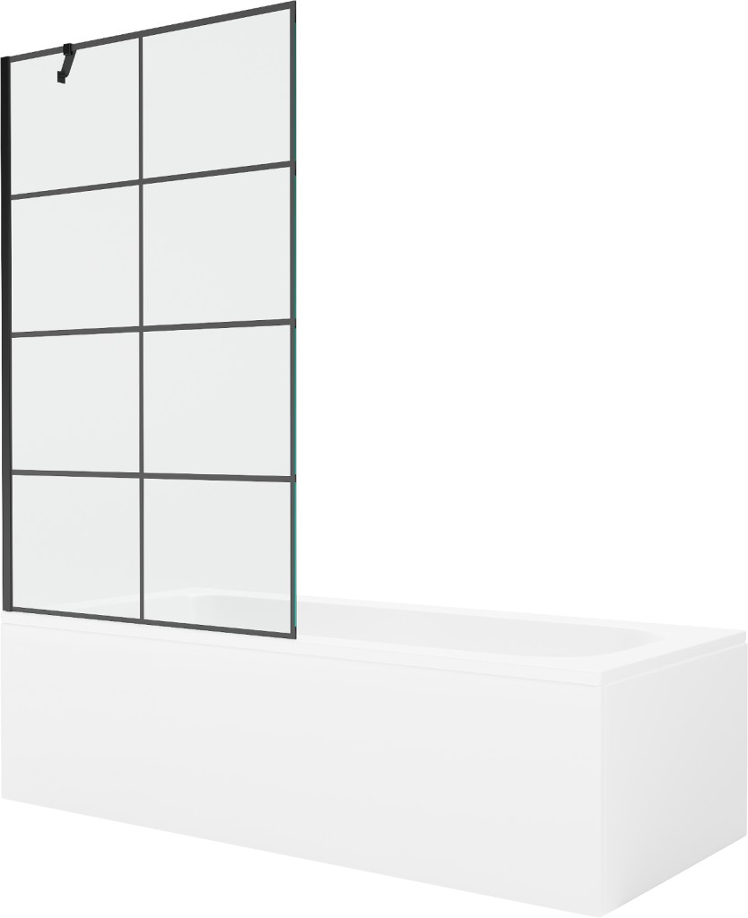 MEXEN/S Vega obdélníková vana 160 x 70 cm s panelem + vanová zástěna 100, černá vzor 550116070X9510007077