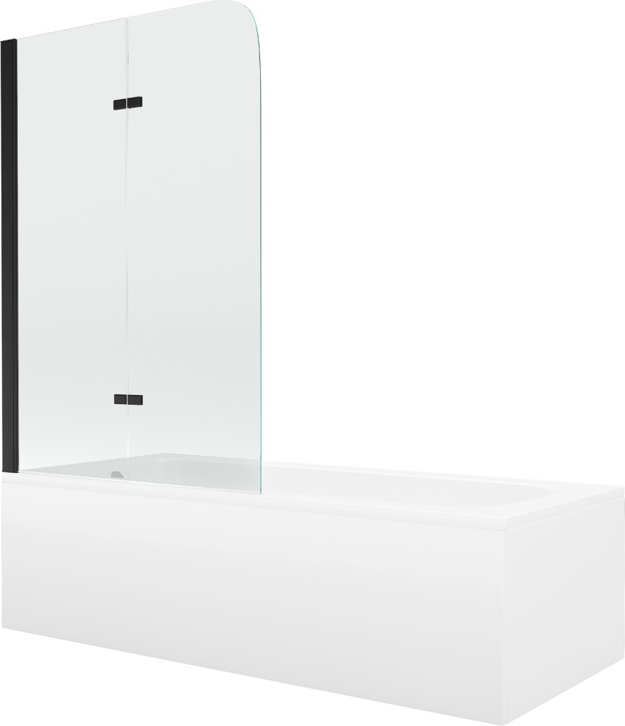 MEXEN/S Vega obdélníková vana 160 x 70 cm s panelem  + vanová zástěna 100, transparent,  černá 550116070X9010027000