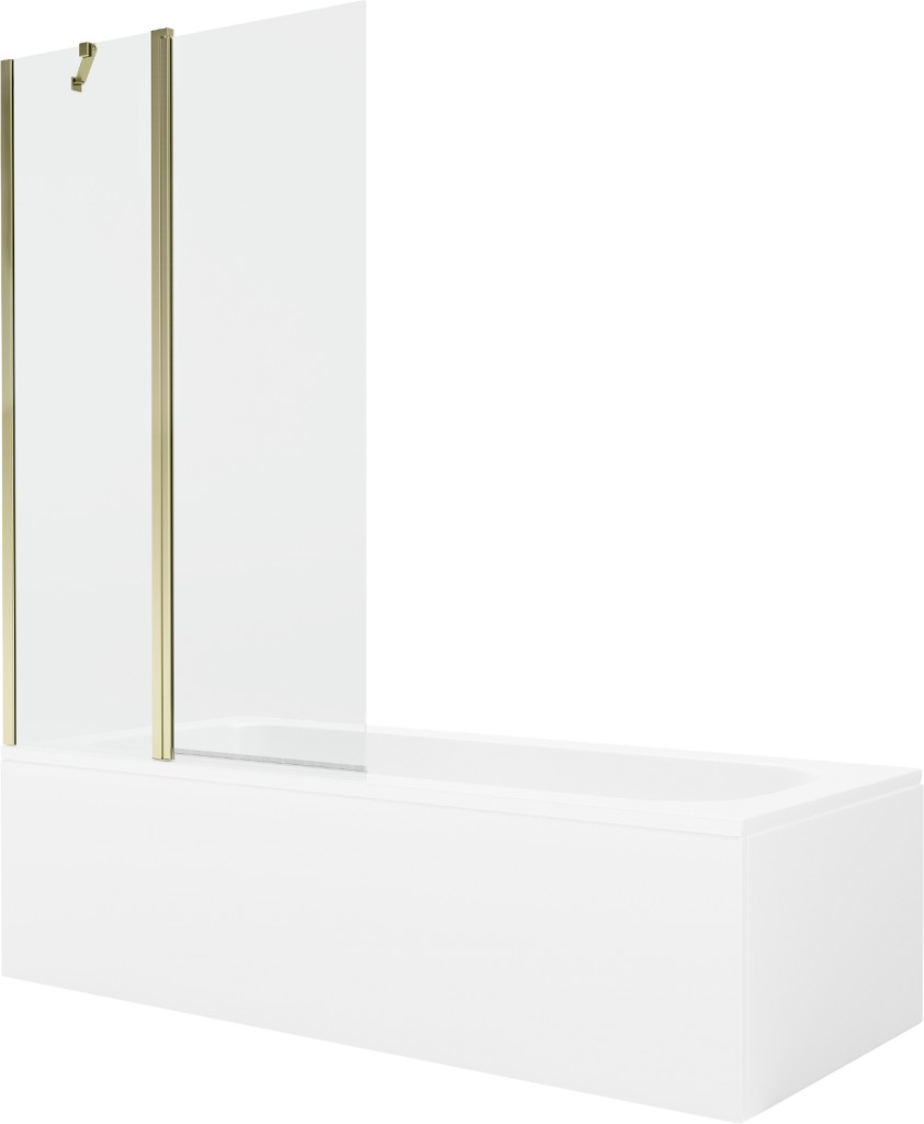 MEXEN/S Vega obdélníková vana 160 x 70 cm s panelem + vanová zástěna 100, transparent, zlatá 550116070X9410115000