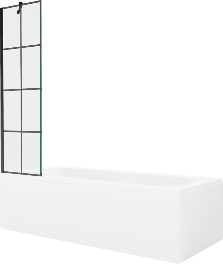 MEXEN/S Vega obdélníková vana 160 x 70 cm s panelem + vanová zástěna 50, černá vzor 550116070X9505007077