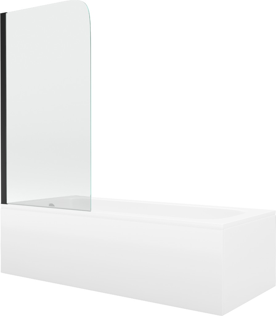 MEXEN/S Vega obdélníková vana 160 x 70 cm s panelem  + vanová zástěna 70, transparent,  černá 550116070X9007017000