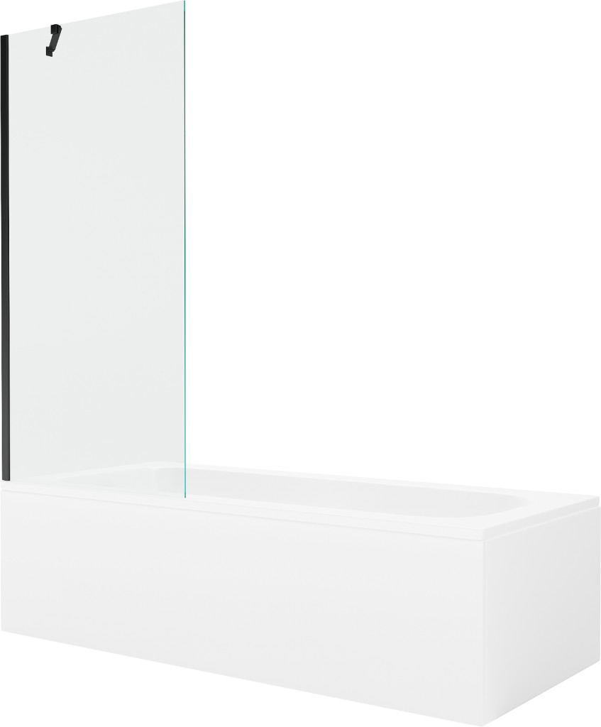 MEXEN/S Vega obdélníková vana 160 x 70 cm s panelem + vanová zástěna 80, transparent, černá 550116070X9508000070