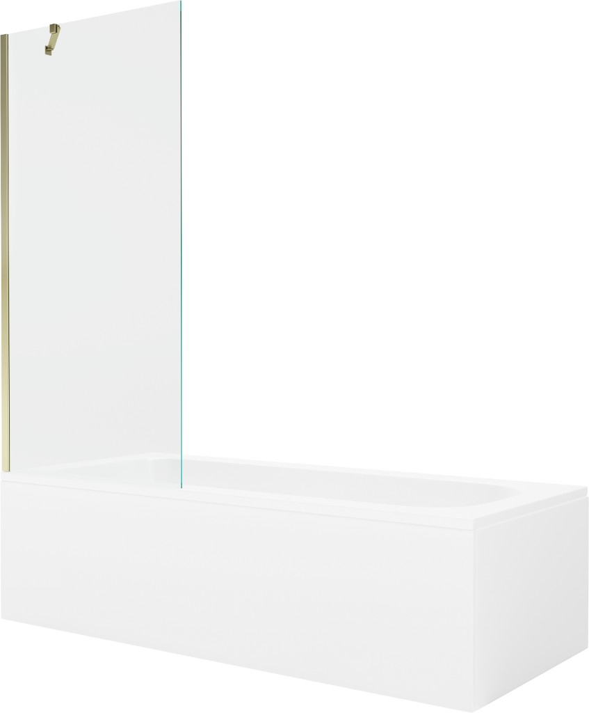MEXEN/S Vega obdélníková vana 160 x 70 cm s panelem + vanová zástěna 80, transparent, zlatá 550116070X9508000050
