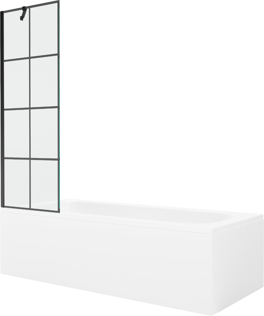 MEXEN/S Vega obdélníková vana 170 x 70 cm s panelem + vanová zástěna 60, černá vzor 550117077X9506007077