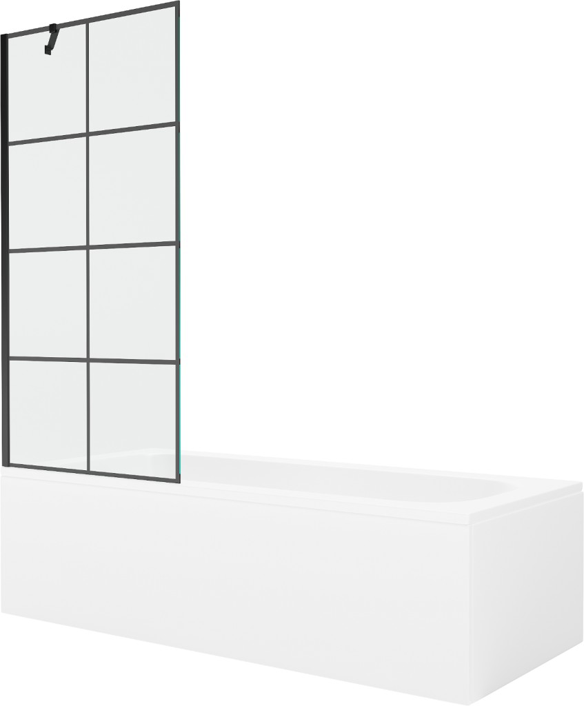 MEXEN/S Vega obdélníková vana 170 x 70 cm s panelem + vanová zástěna 80, černá vzor 550117077X9508007077