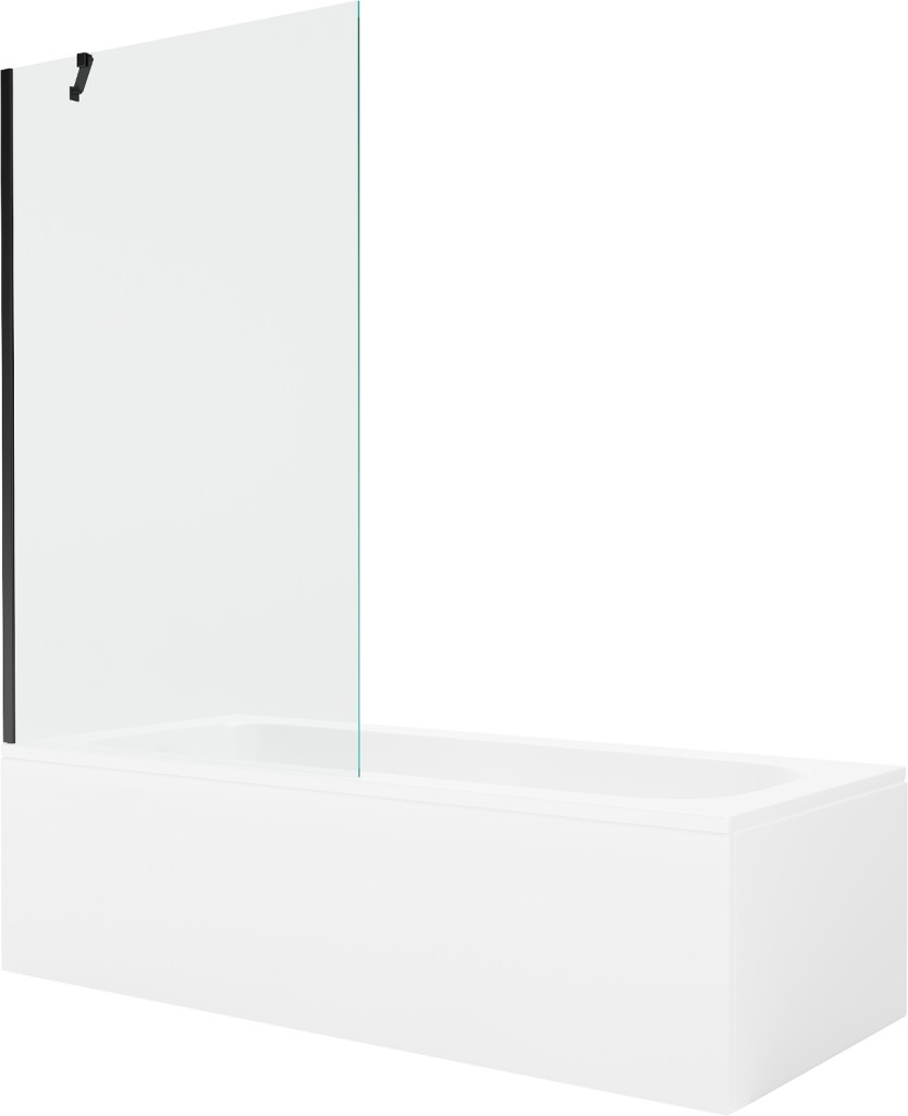 MEXEN/S Vega obdélníková vana 180 x 80 cm s panelem + vanová zástěna 100, transparent, černá 550118080X9510000070
