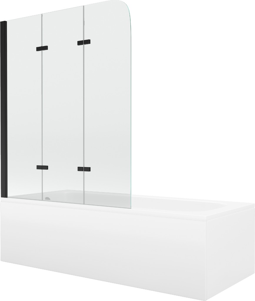 MEXEN/S Vega obdélníková vana 180 x 80 cm s panelem  + vanová zástěna 120, transparent,  černá 550118080X9012037000