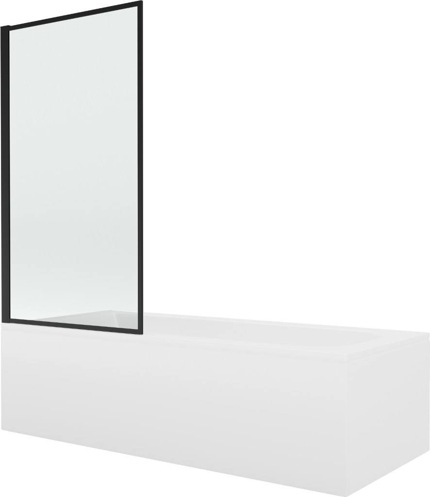 MEXEN/S Vega obdélníková vana 180 x 80 cm s panelem  + vanová zástěna 80,  černá  vzor fix 550118080X9308007070