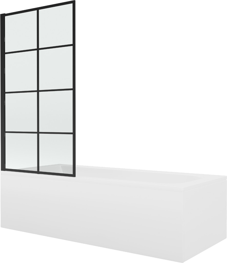 MEXEN/S Vega obdélníková vana 180 x 80 cm s panelem  + vanová zástěna 80,  černá  vzor fix 550118080X9308007077