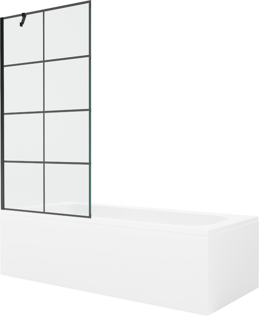 MEXEN/S Vega obdélníková vana 180 x 80 cm s panelem + vanová zástěna 90, černá vzor 550118080X9509007077