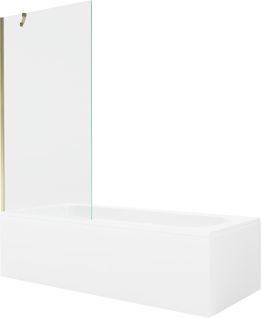 MEXEN/S Vega obdélníková vana 180 x 80 cm s panelem + vanová zástěna 90, transparent, zlatá 550118080X9509000050