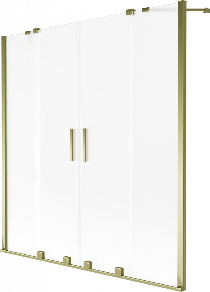 MEXEN/S Velar Duo dvoukřídlá posuvná vanová zástěna 140 x 150 cm, dekor, zlatá 896-140-000-32-50