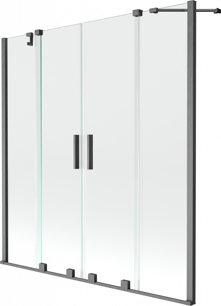 MEXEN/S Velar Duo Dvoukřídlá posuvná vanová zástěna 140 x 150, transparent, grafit kartáčovaná 896-140-000-02-66