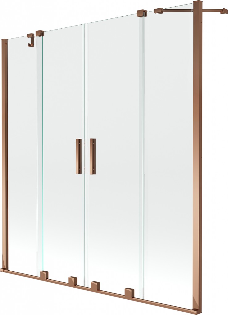 MEXEN/S Velar Duo Dvoukřídlá posuvná vanová zástěna 140 x 150, transparent, růžové zlato 896-140-000-02-60