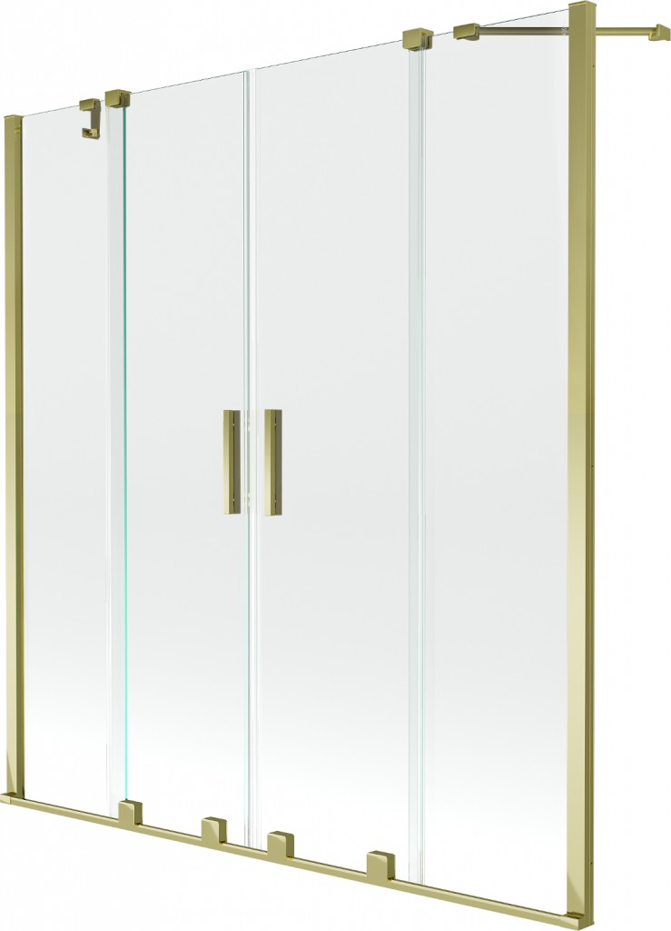 MEXEN/S Velar Duo Dvoukřídlá posuvná vanová zástěna 140 x 150, transparent, zlatá 896-140-000-02-50