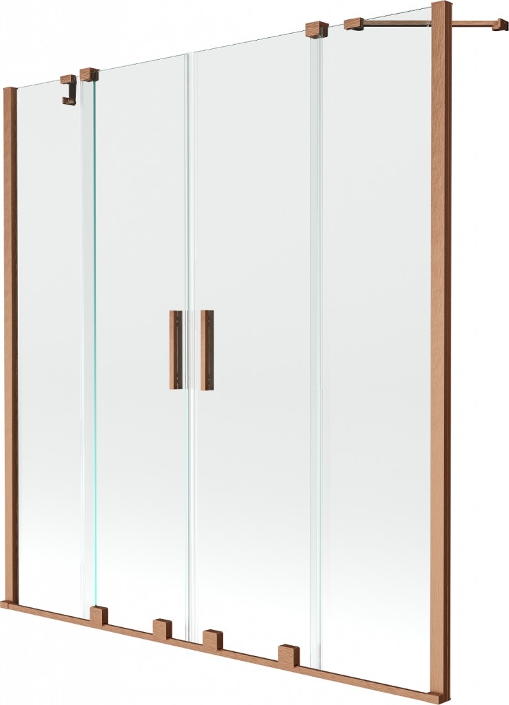 MEXEN/S Velar Duo Dvoukřídlá posuvná vanová zástěna 150 x 150, transparent, kartáčovaná měď 896-150-000-02-65