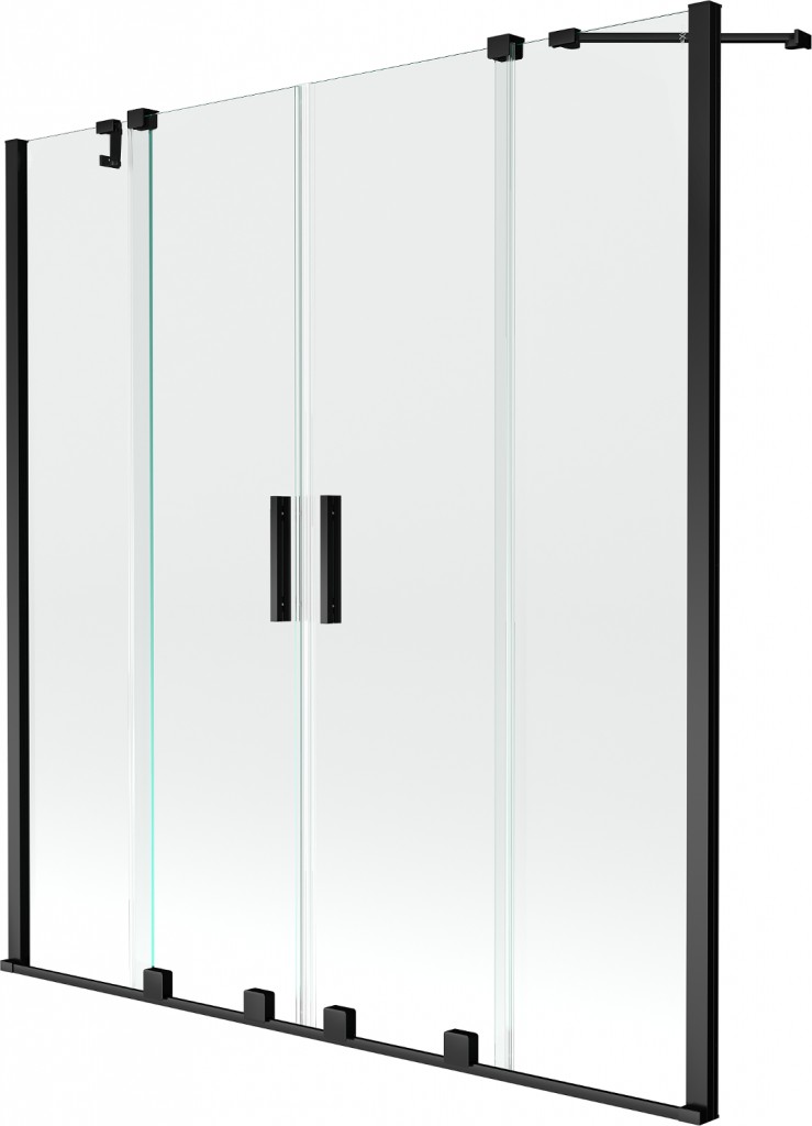 MEXEN/S Velar Duo Dvoukřídlá posuvná vanová zástěna 160 x 150, transparent, černá 896-160-000-02-70