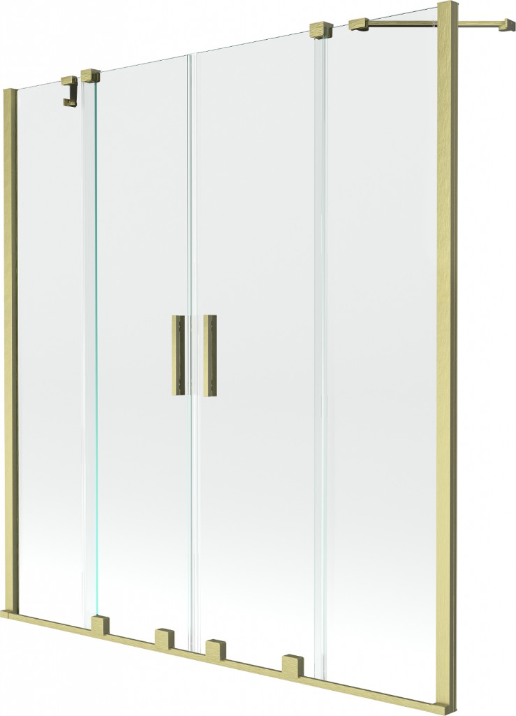 MEXEN/S Velar Duo Dvoukřídlá posuvná vanová zástěna 160 x 150, transparent, zlatá kartáčovaná 896-160-000-02-55