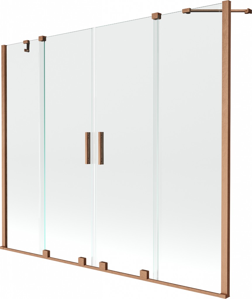 MEXEN/S Velar Duo Dvoukřídlá posuvná vanová zástěna 200 x 150, transparent, kartáčovaná měď 896-200-000-02-65