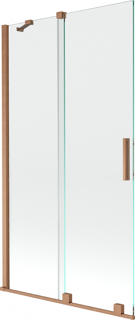 MEXEN/S Velar Dvoukřídlá posuvná vanová zástěna 100 x 150, transparent, kartáčovaná měď 896-100-000-01-65