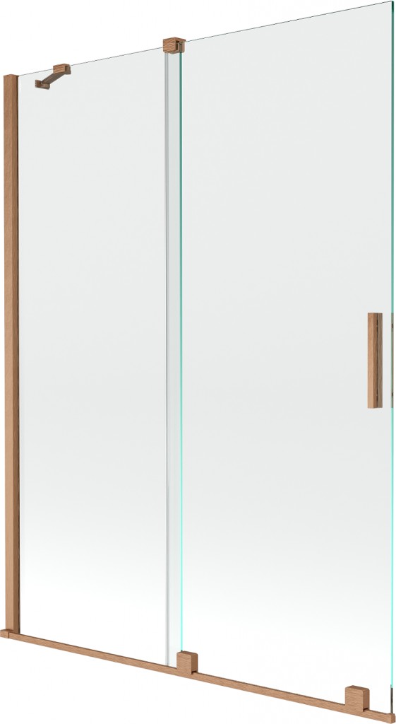 MEXEN/S Velar Dvoukřídlá posuvná vanová zástěna 130 x 150, transparent, kartáčovaná měď 896-130-000-01-65