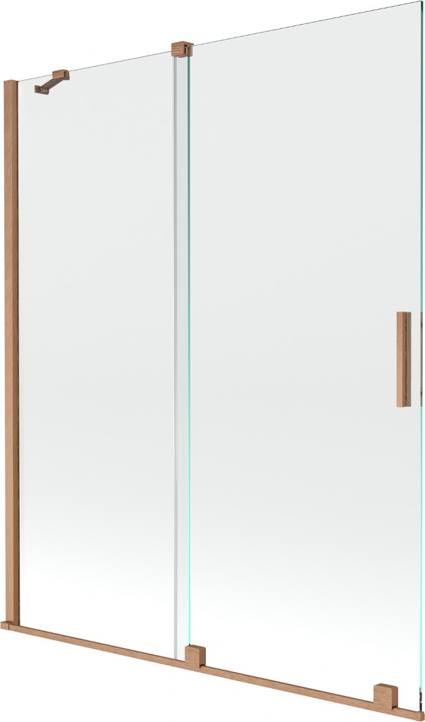 MEXEN/S Velar Dvoukřídlá posuvná vanová zástěna 140 x 150, transparent, kartáčovaná měď 896-140-000-01-65