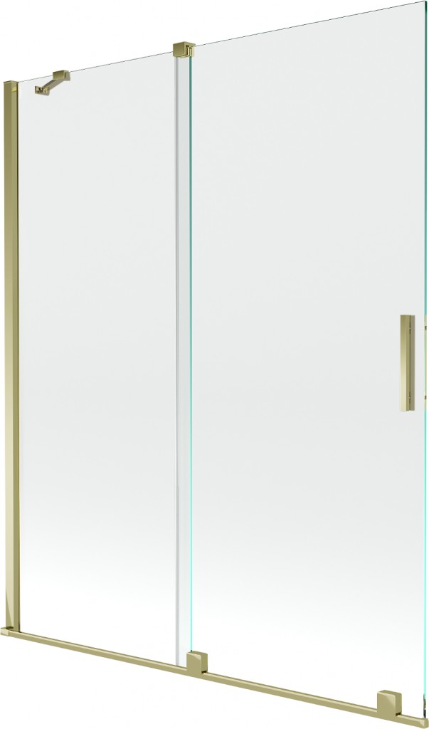 MEXEN/S Velar Dvoukřídlá posuvná vanová zástěna 140 x 150, transparent, zlatá 896-140-000-01-50