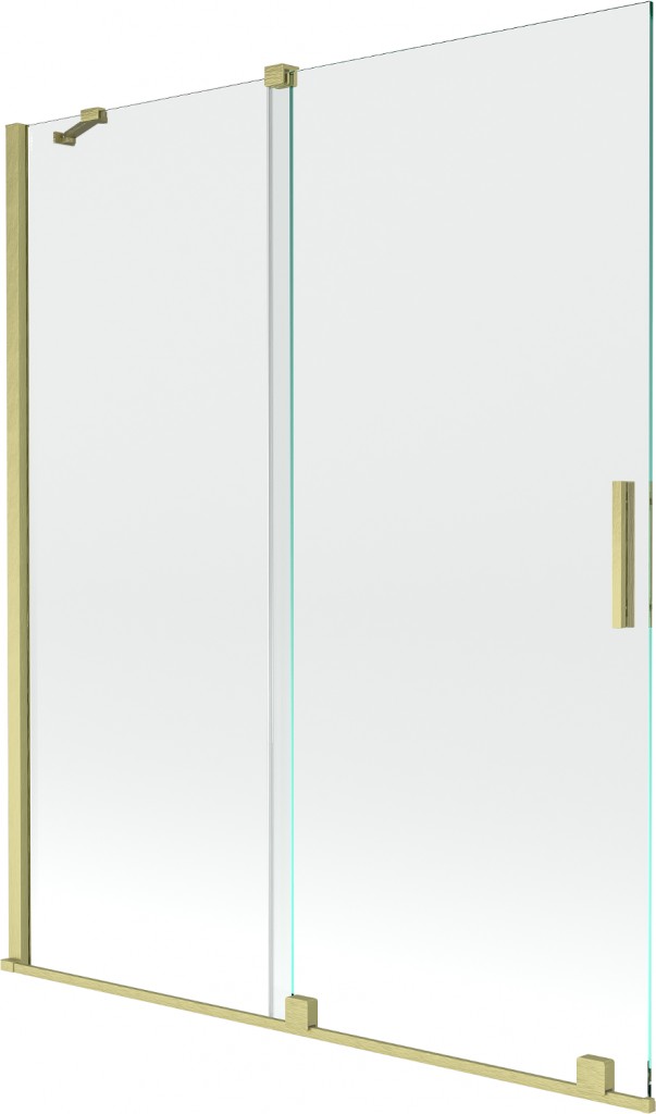 MEXEN/S Velar Dvoukřídlá posuvná vanová zástěna 140 x 150, transparent, zlatá kartáčovaná 896-140-000-01-55