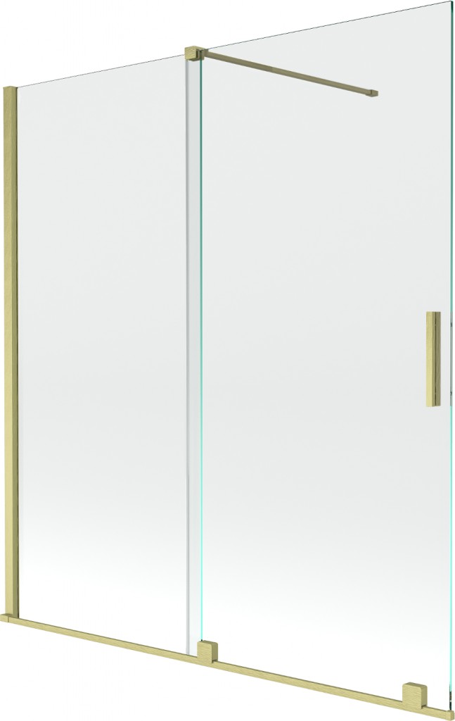MEXEN/S Velar Dvoukřídlá posuvná vanová zástěna 150 x 150, transparent, zlatá kartáčovaná 896-150-000-01-55