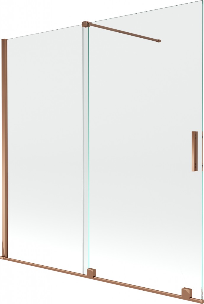 MEXEN/S Velar Dvoukřídlá posuvná vanová zástěna 160 x 150, transparent, růžové zlato 896-160-000-01-60
