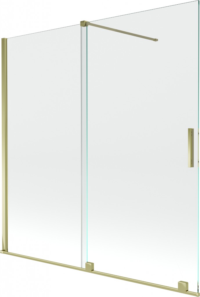 MEXEN/S Velar Dvoukřídlá posuvná vanová zástěna 160 x 150, transparent, zlatá 896-160-000-01-50