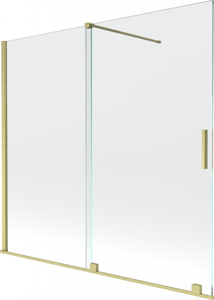 MEXEN/S Velar Dvoukřídlá posuvná vanová zástěna 160 x 150, transparent, zlatá kartáčovaná 896-160-000-01-55