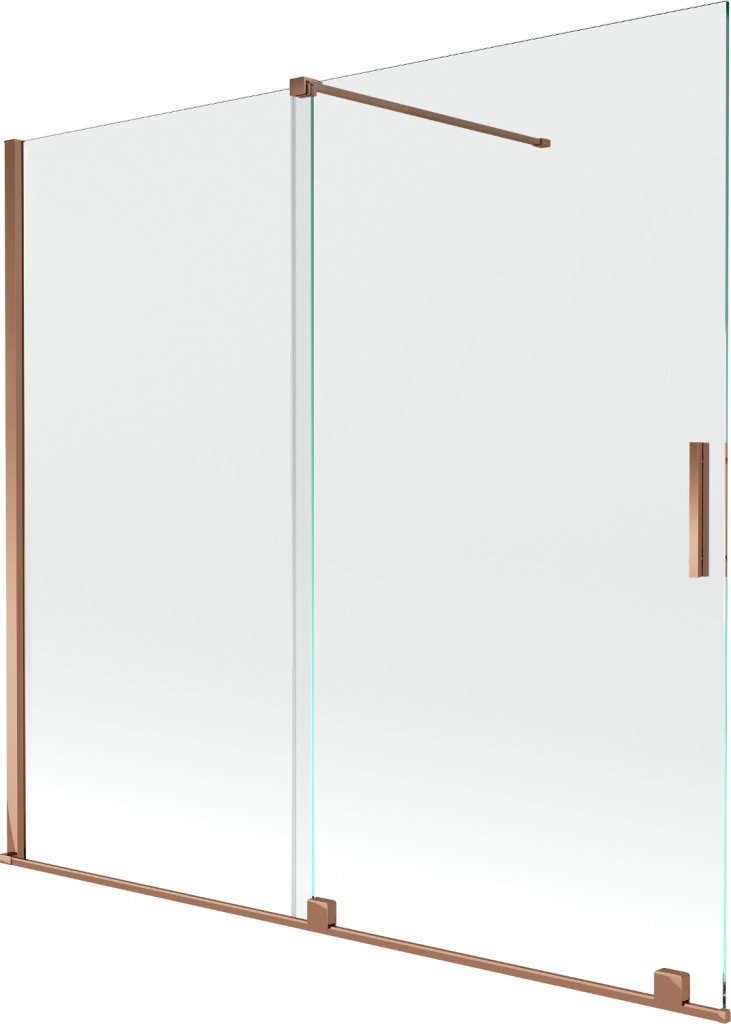 MEXEN/S Velar Dvoukřídlá posuvná vanová zástěna 170 x 150, transparent, růžové zlato 896-170-000-01-60