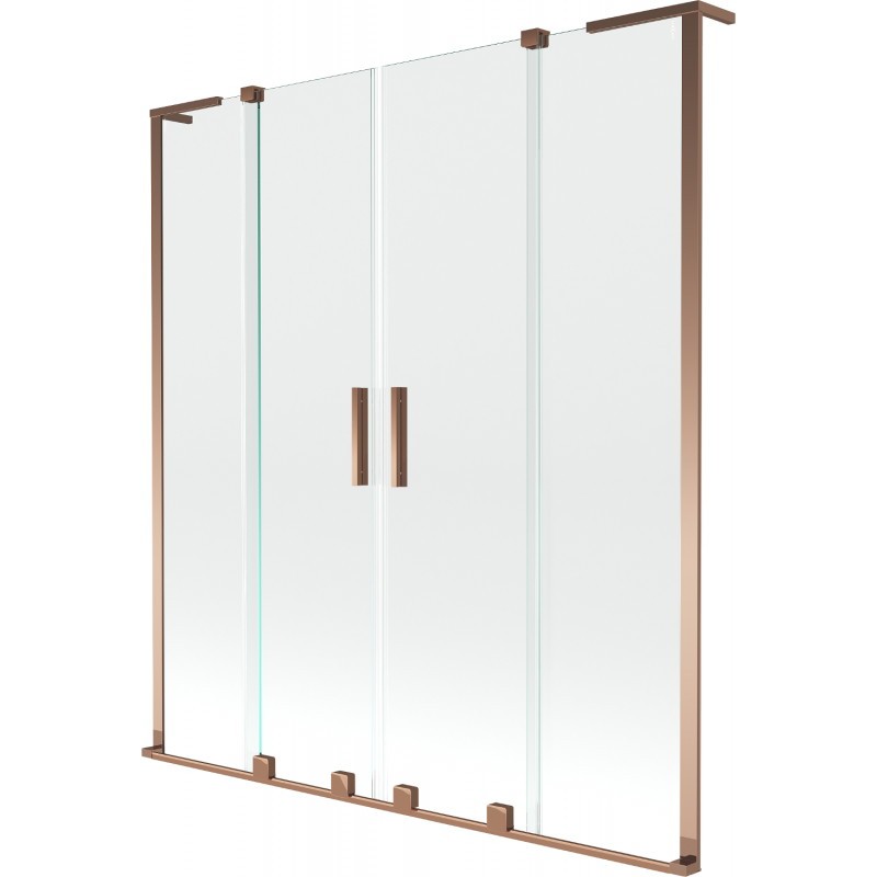 MEXEN/S Velar L Duo dvoukřídlá posuvná vanová zástěna 140 x 150, transparent, růžové zlato 896-140-003-02-60